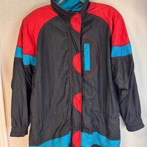 Vintage-Inspired Black, Red & Blue Windbreaker Jacket - Unbranded